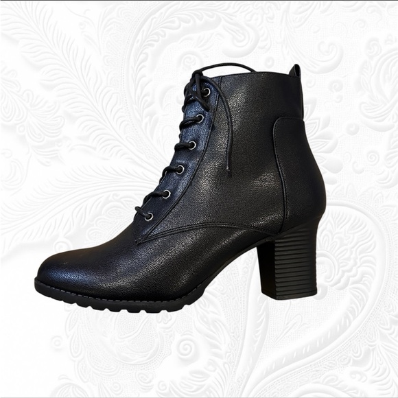 ID Required Black Ankle Boots Size 10 Lace Up And Zipper - Picture 4 of 10